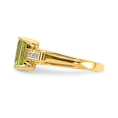 14K Yellow Gold Peridot and White Topaz Square Ring