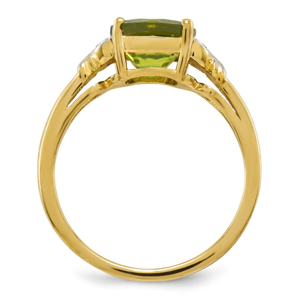 14K Yellow Gold Real Diamond and Peridot Square Ring