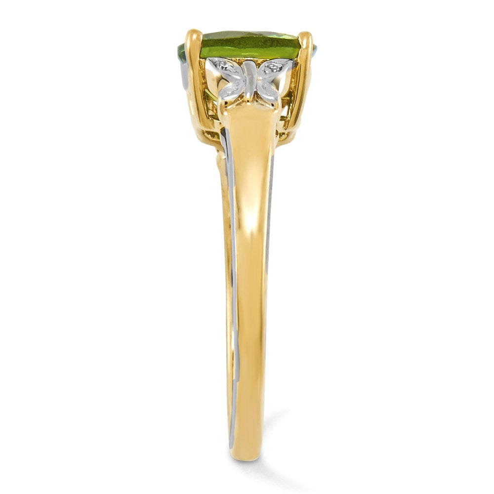 14K Yellow Gold Real Diamond and Peridot Square Ring