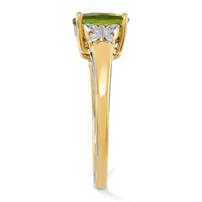 14K Yellow Gold Real Diamond and Peridot Square Ring