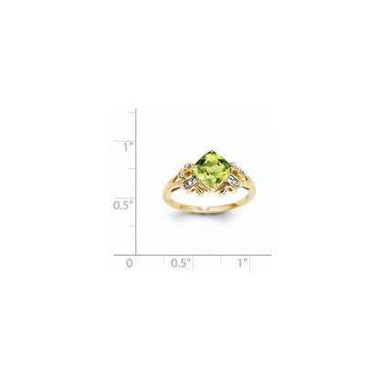 14K Yellow Gold Real Diamond and Peridot Square Ring