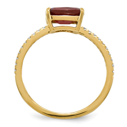 14K Yellow Gold Real Diamond and Garnet Square Ring