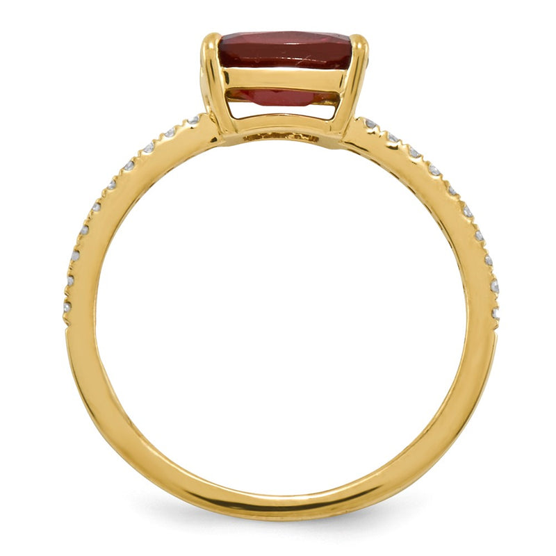 14K Yellow Gold Real Diamond and Garnet Square Ring