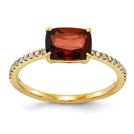14K Yellow Gold Real Diamond and Garnet Square Ring