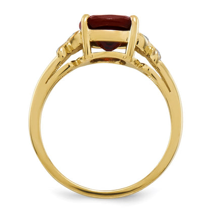 14K Yellow Gold Real Diamond and Garnet Square Ring