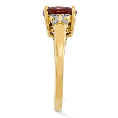 14K Yellow Gold Real Diamond and Garnet Square Ring