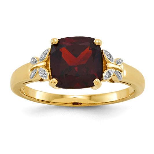 14K Yellow Gold Real Diamond and Garnet Square Ring