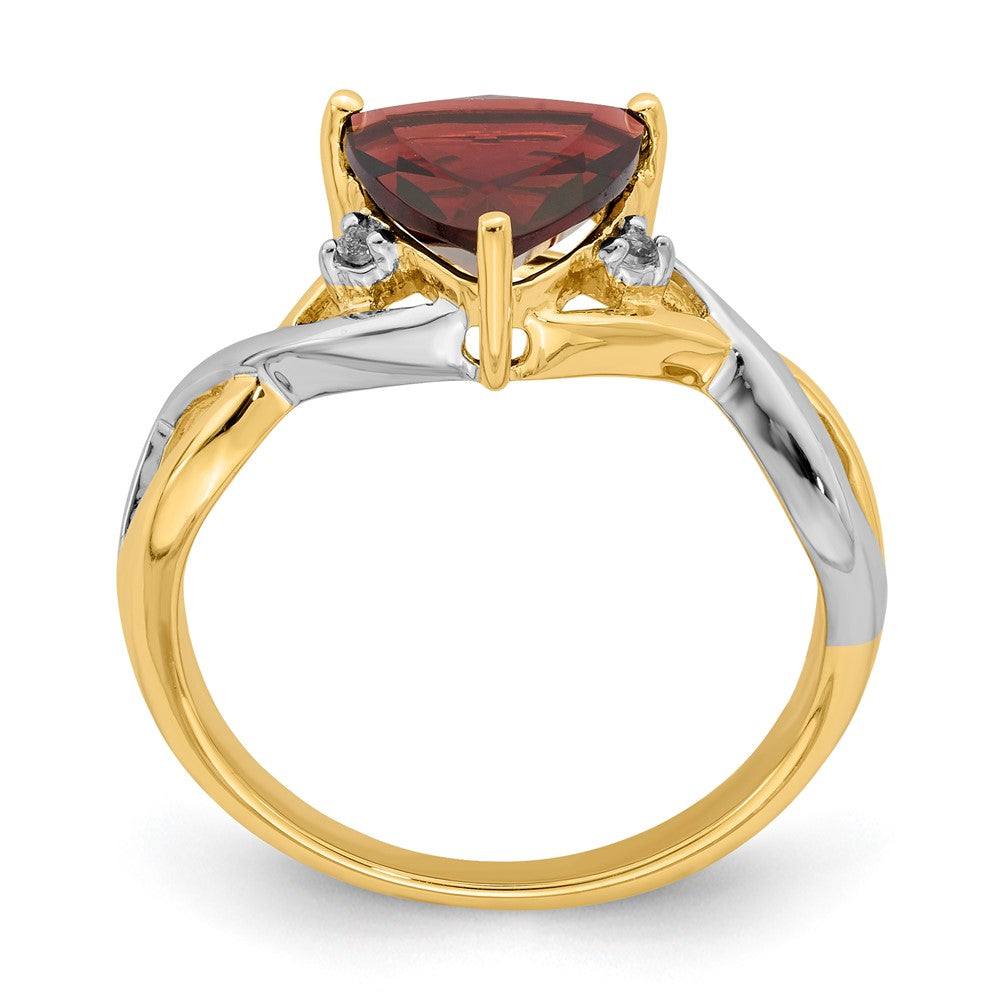 14K Yellow Gold Garnet and White Topaz Trillion Ring