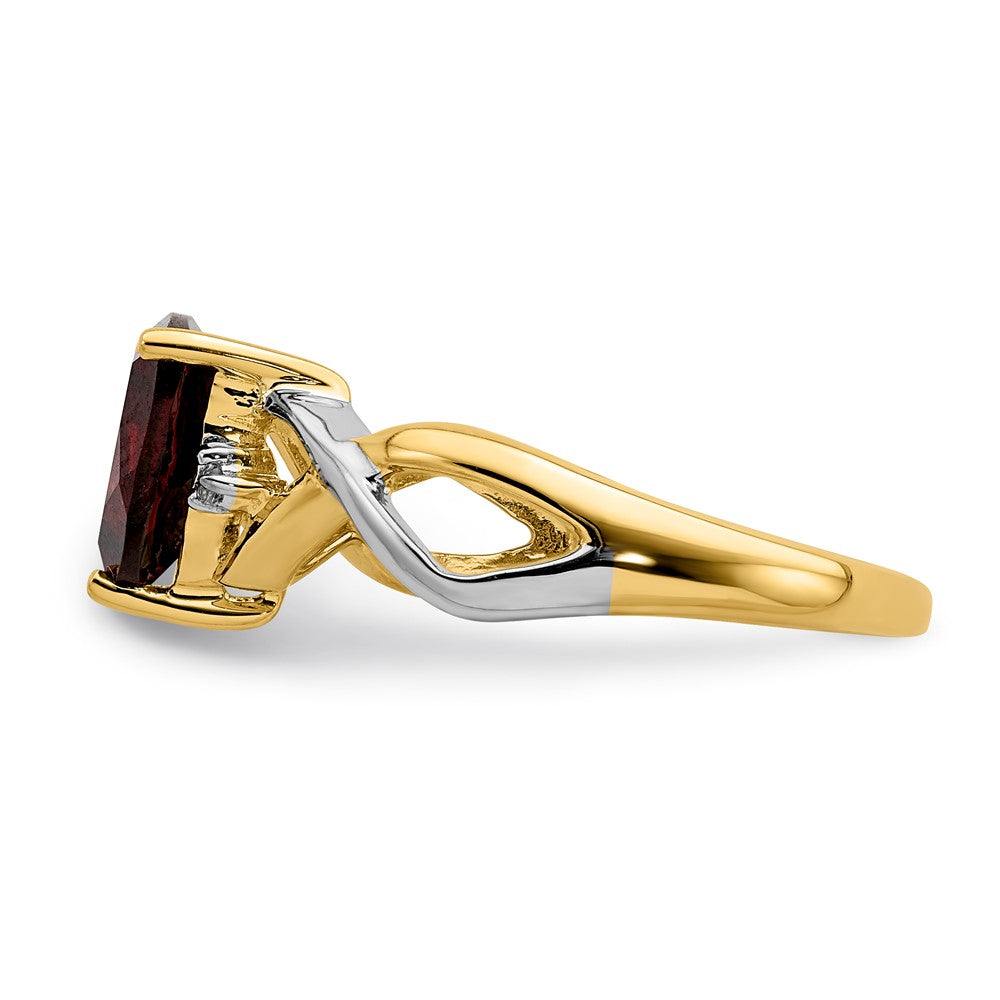 14K Yellow Gold Garnet and White Topaz Trillion Ring