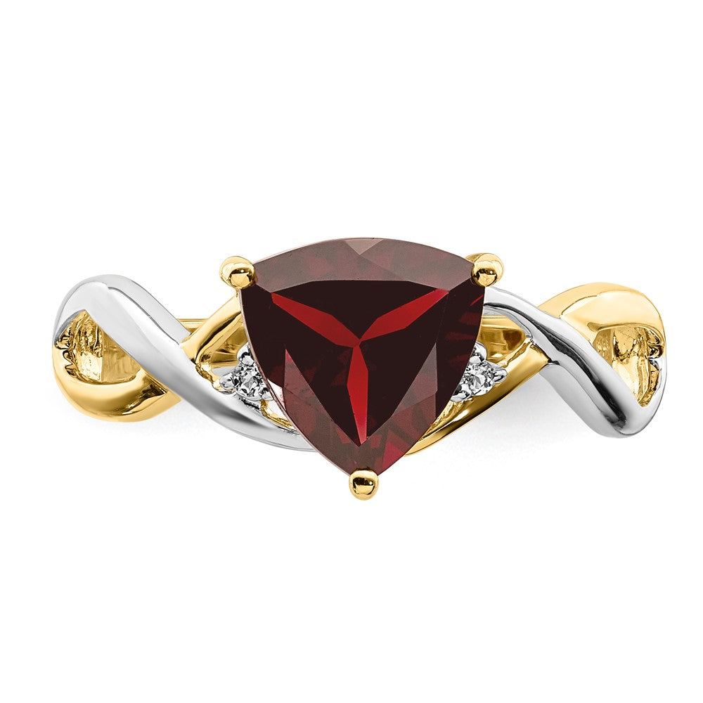 14K Yellow Gold Garnet and White Topaz Trillion Ring
