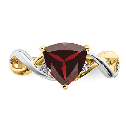 14K Yellow Gold Garnet and White Topaz Trillion Ring