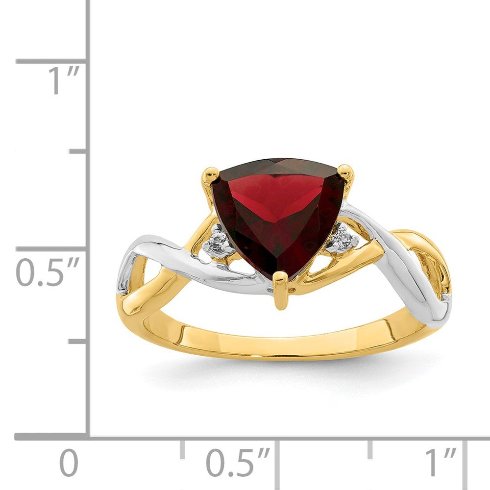 14K Yellow Gold Garnet and White Topaz Trillion Ring