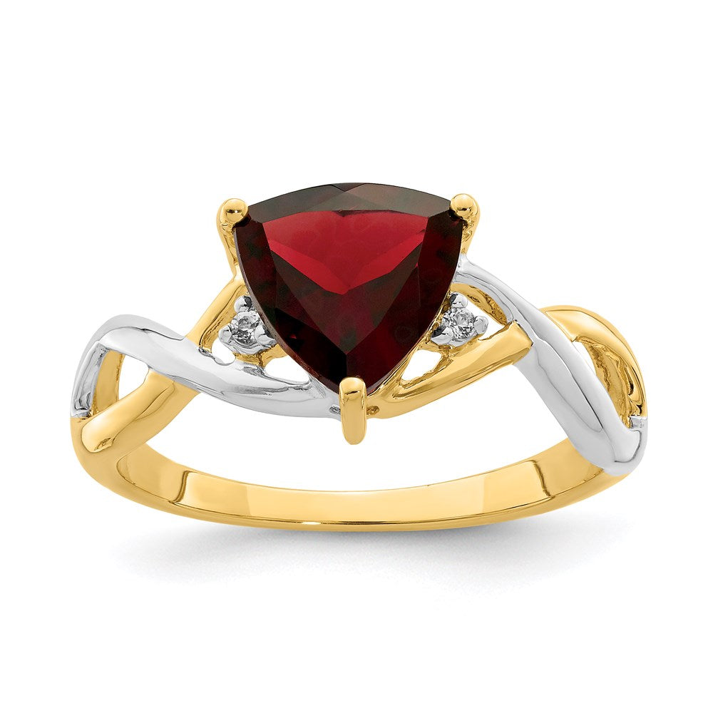 14K Yellow Gold Garnet and White Topaz Trillion Ring