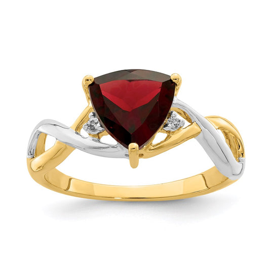 14K Yellow Gold Garnet and White Topaz Trillion Ring