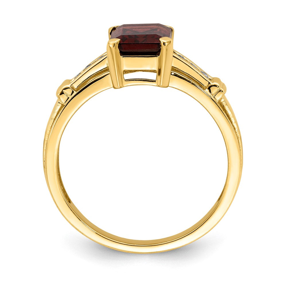 14K Yellow Gold Garnet and White Topaz Square Ring
