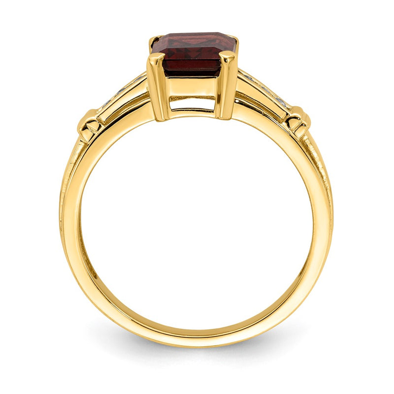 14K Yellow Gold Garnet and White Topaz Square Ring