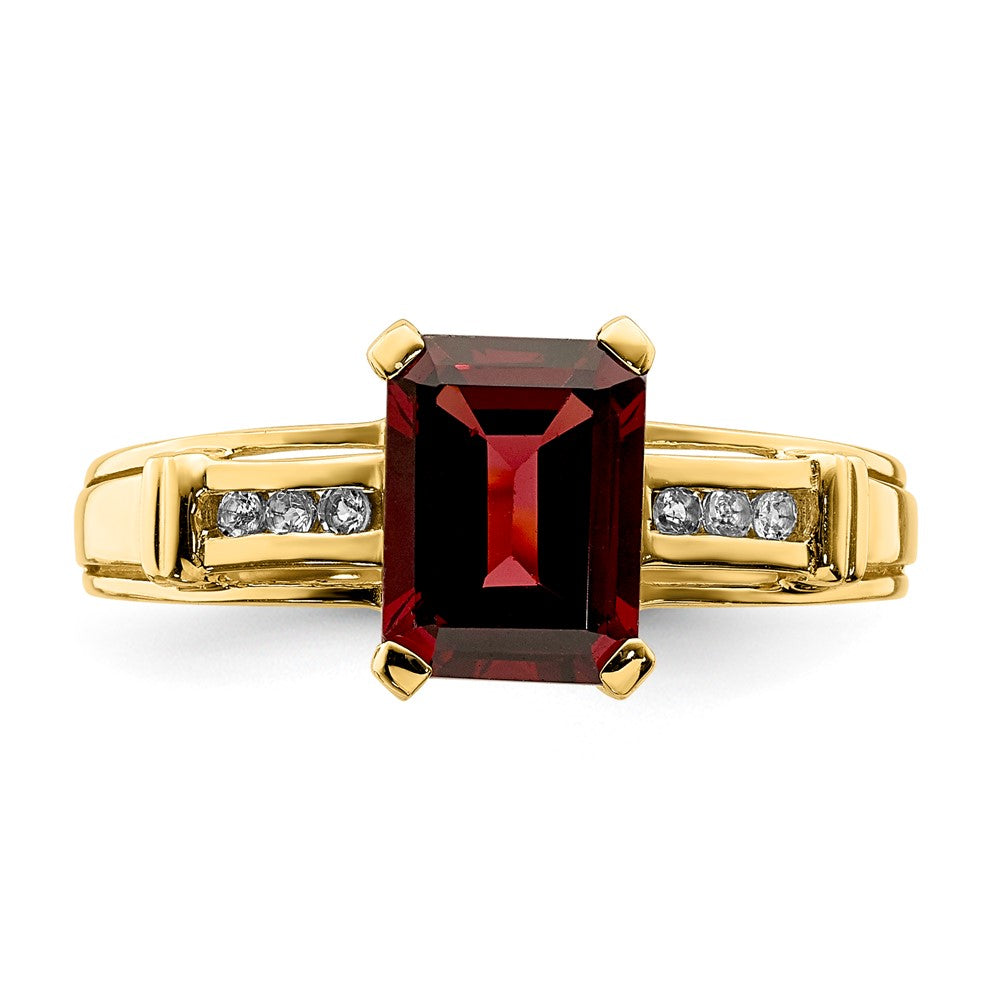 14K Yellow Gold Garnet and White Topaz Square Ring