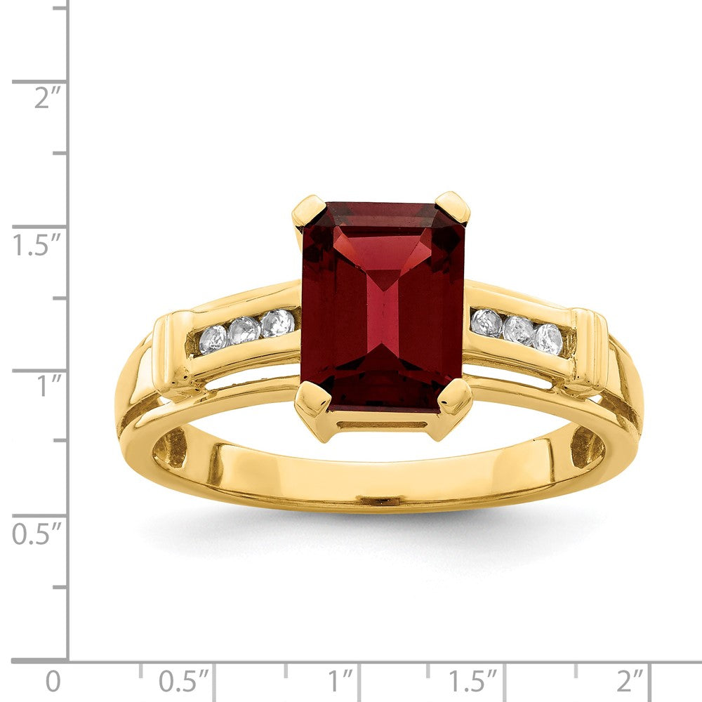 14K Yellow Gold Garnet and White Topaz Square Ring