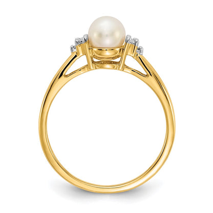 14K Yellow Gold Real Diamond and FW Cultured Pearl Ring