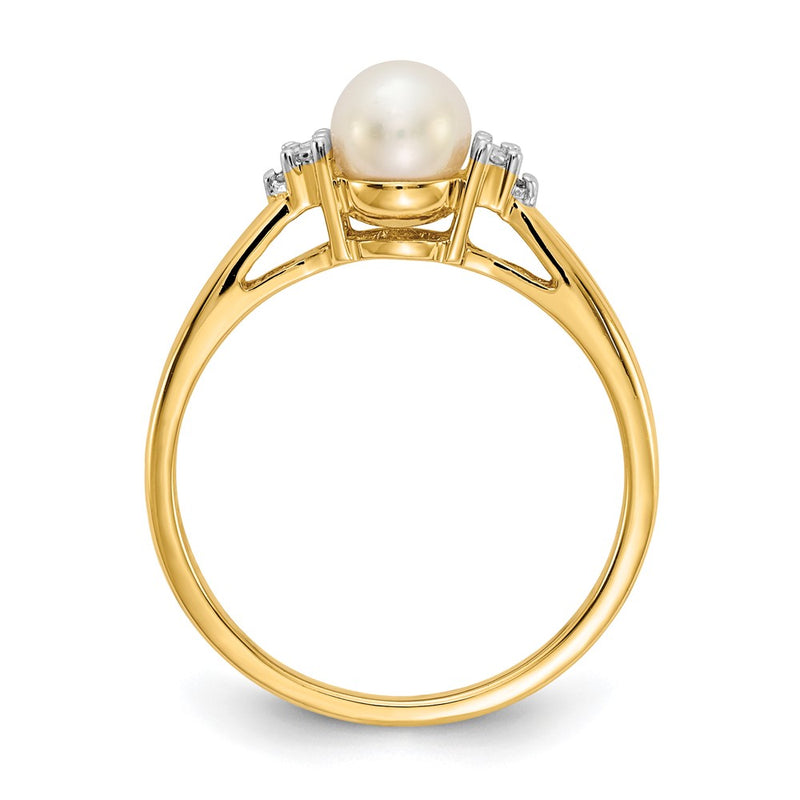 14K Yellow Gold Real Diamond and FW Cultured Pearl Ring