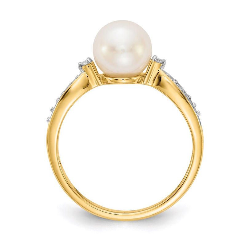 14K Yellow Gold Real Diamond and FW Cultured Pearl Ring