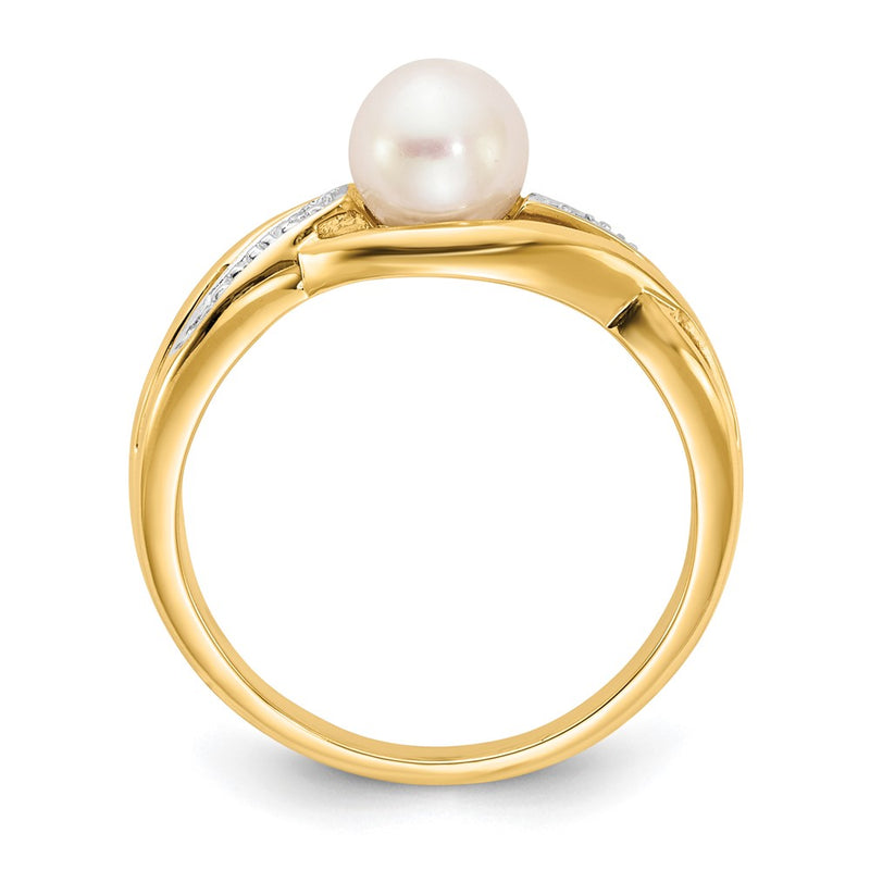 14K Yellow Gold Real Diamond and FW Cultured Pearl Ring