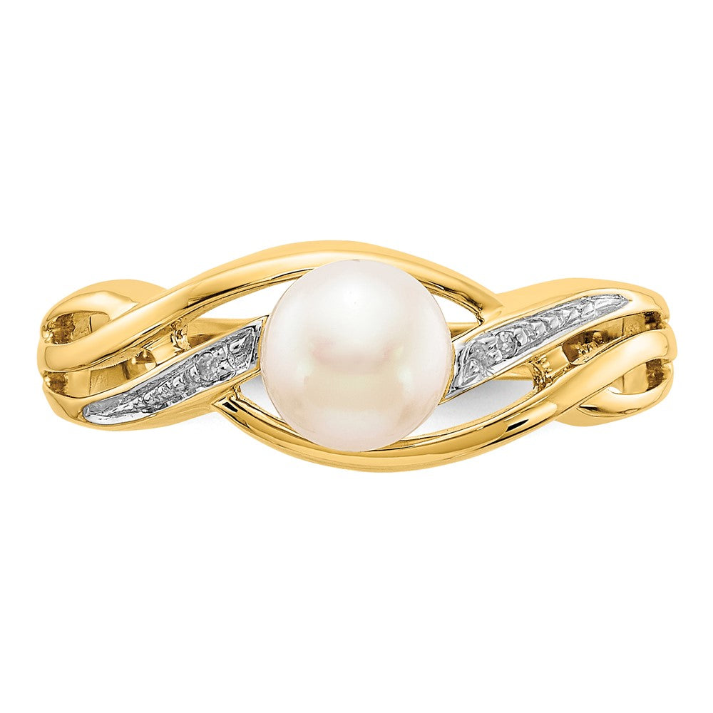 14K Yellow Gold Real Diamond and FW Cultured Pearl Ring