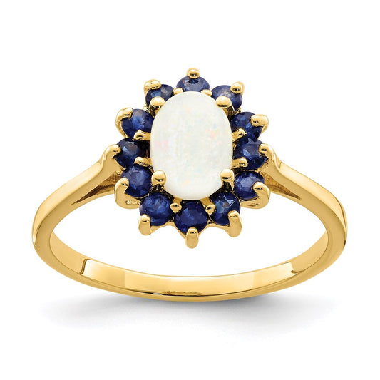 14K Yellow Gold Opal and Sapphire Ring