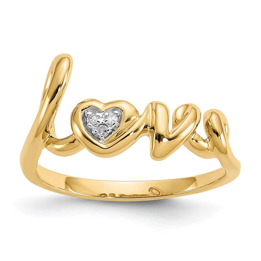 14K Yellow Gold Real Diamond Love Ring