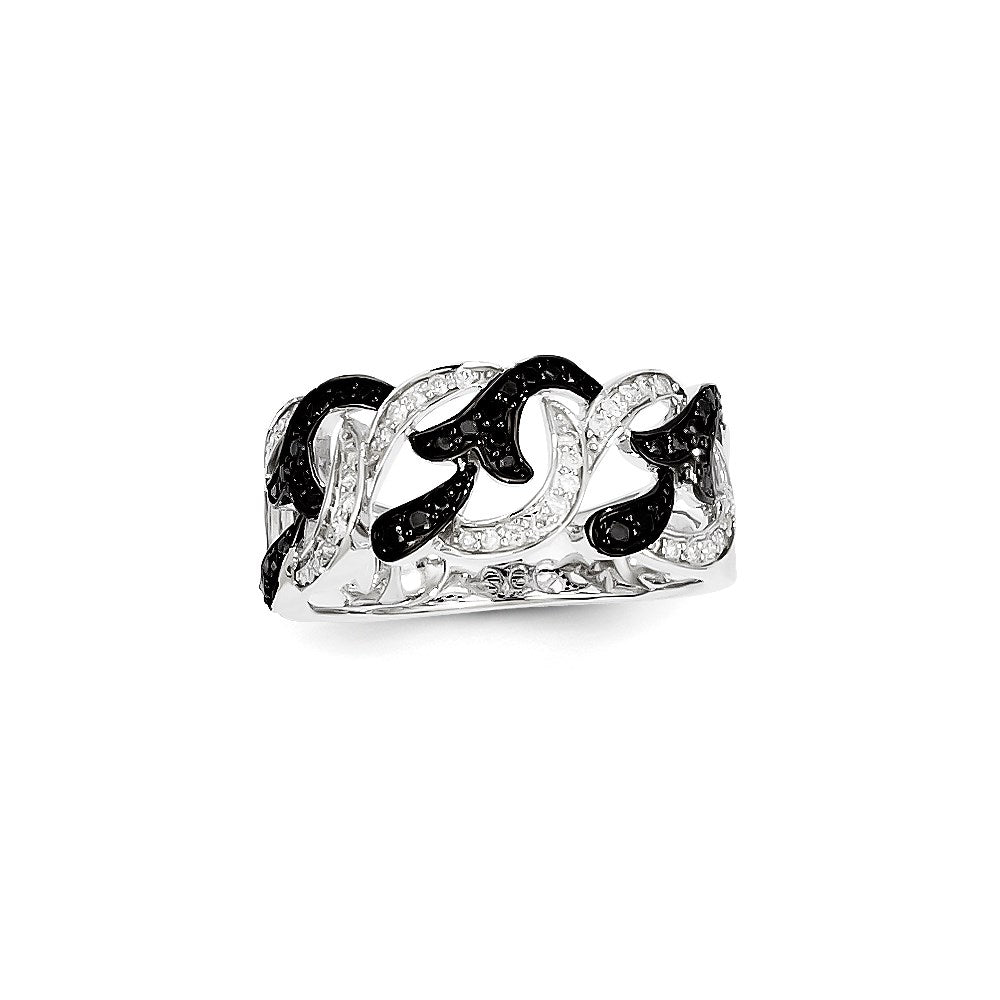 14k White Gold Black and White Real Diamond Ring