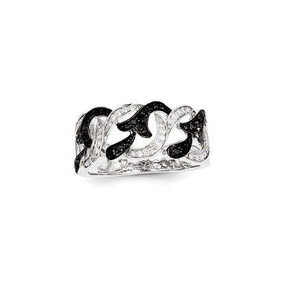 14k White Gold Black and White Real Diamond Ring