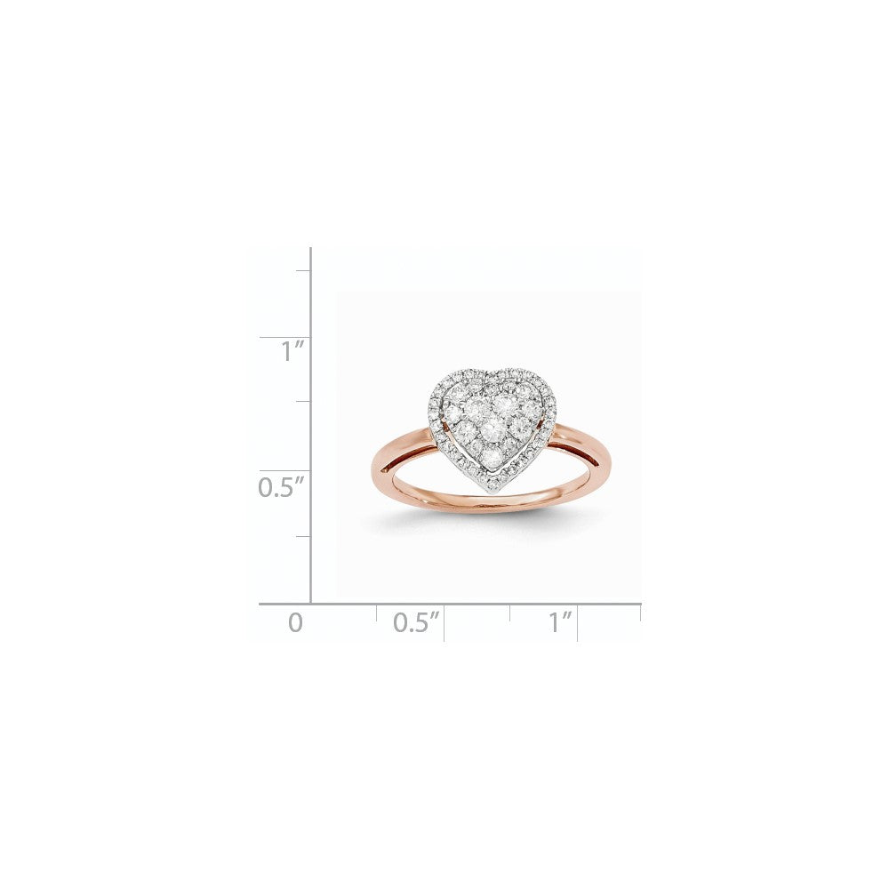 14k Rose Gold Real Diamond Polished Heart Ring