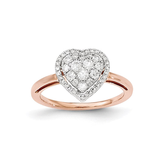 14k Rose Gold Real Diamond Polished Heart Ring