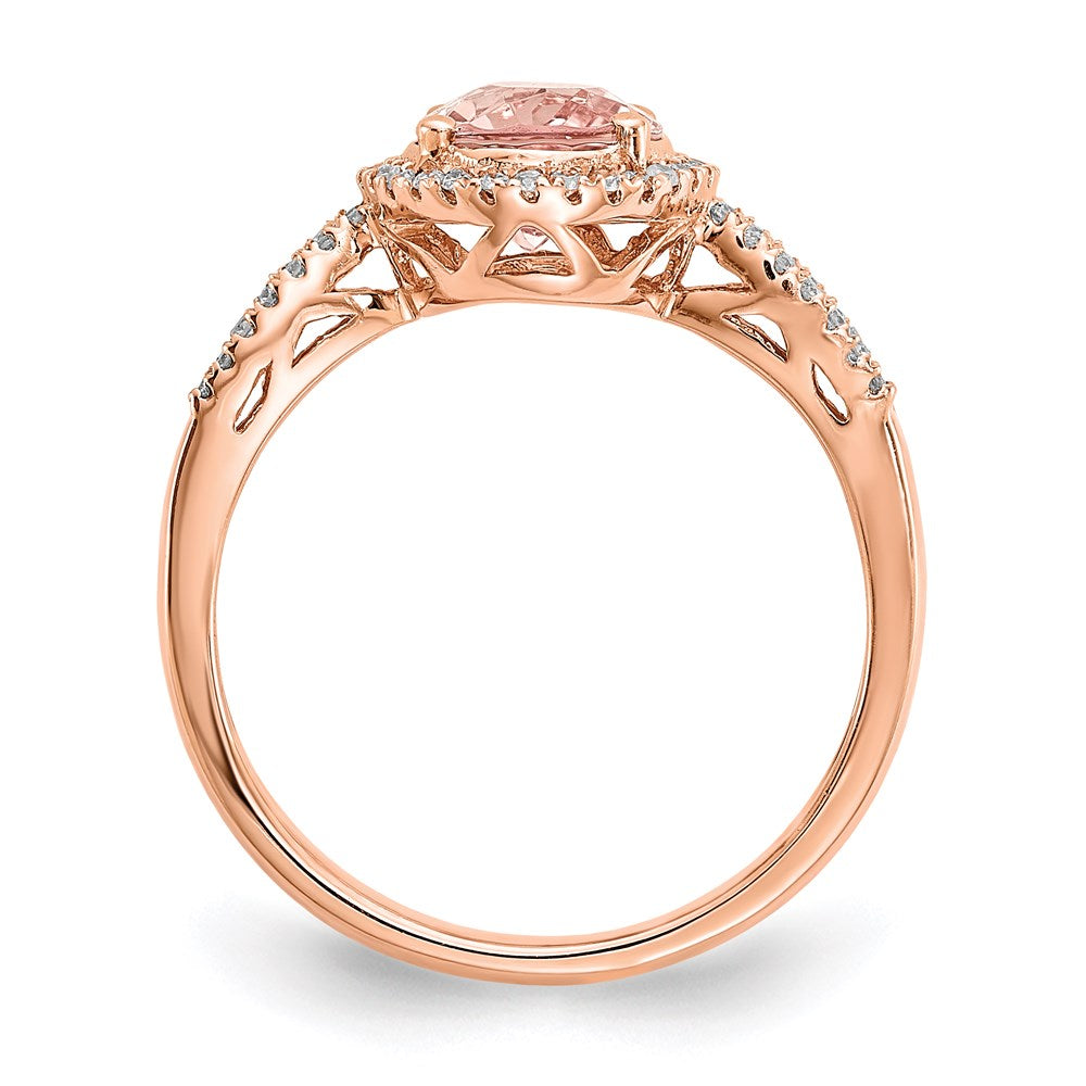 14k Rose Gold Oval Morganite & Real Diamond Halo Ring