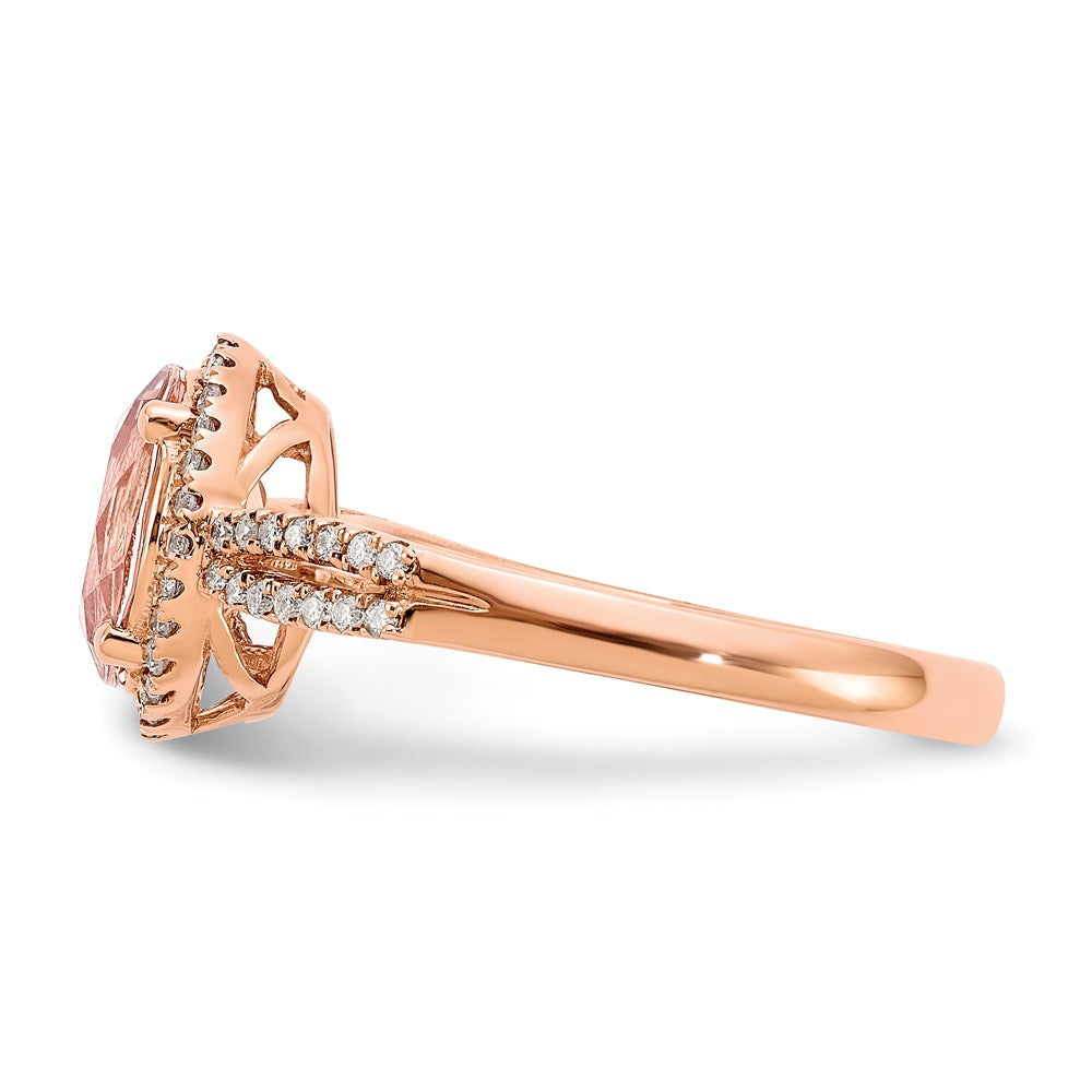 14k Rose Gold Oval Morganite & Real Diamond Halo Ring