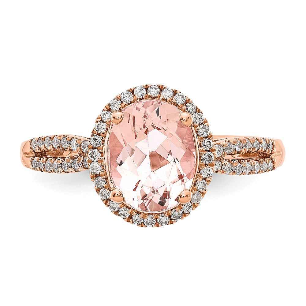 14k Rose Gold Oval Morganite & Real Diamond Halo Ring