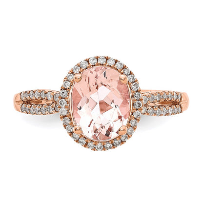 14k Rose Gold Oval Morganite & Real Diamond Halo Ring
