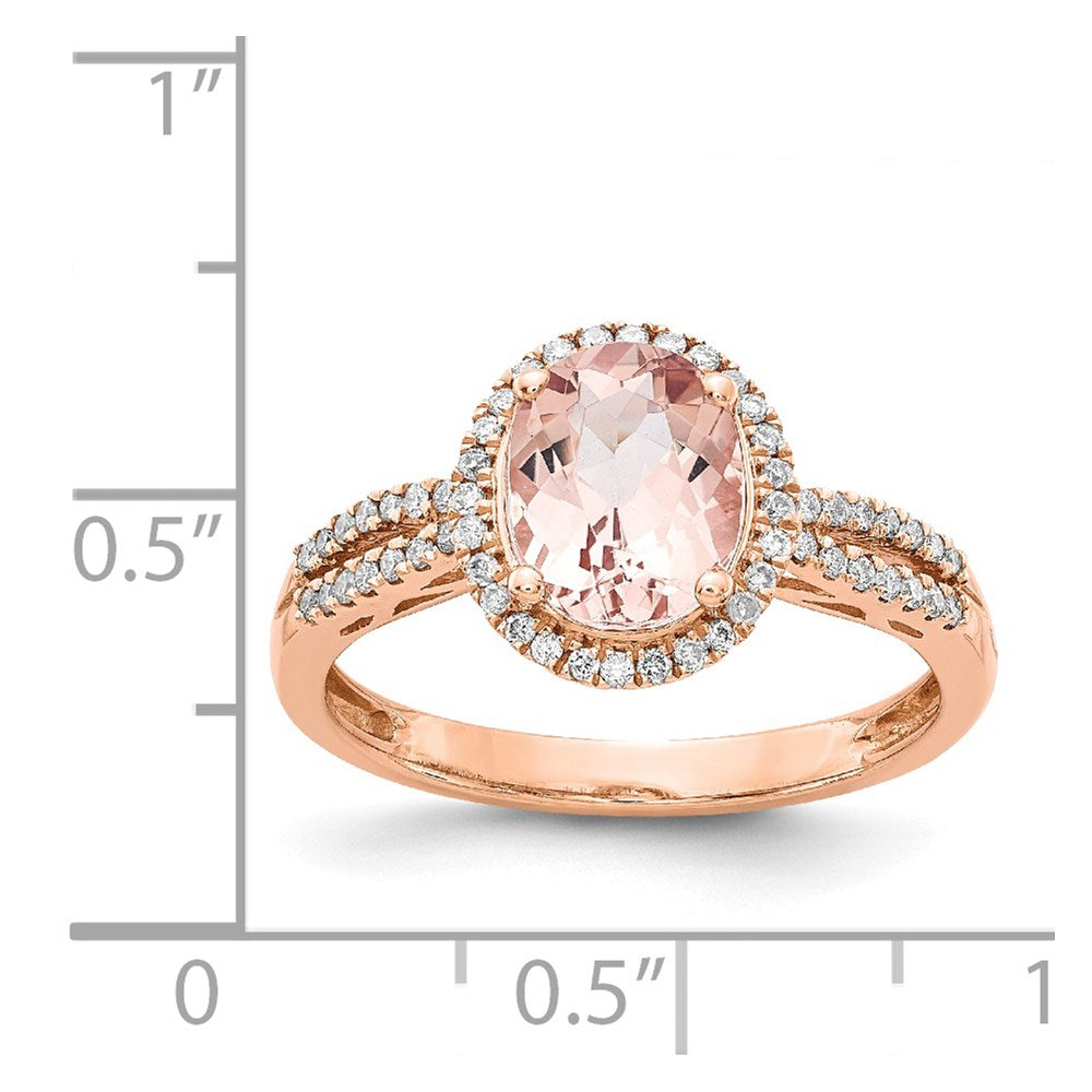 14k Rose Gold Oval Morganite & Real Diamond Halo Ring