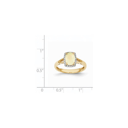 14K Yellow Gold Oval Australian Opal & Real Diamond Rectangle Ring