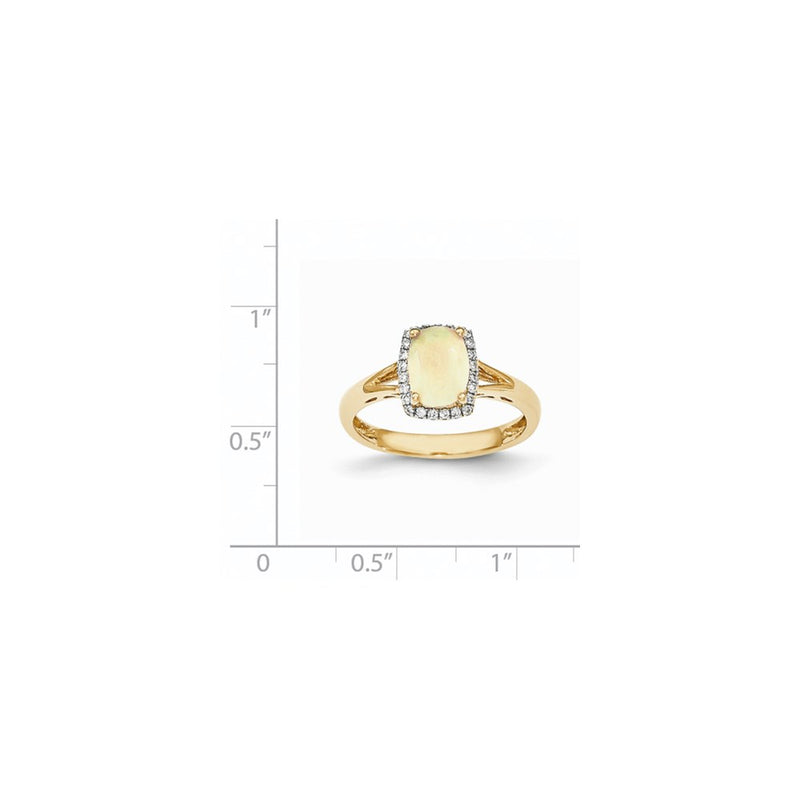 14K Yellow Gold Oval Australian Opal & Real Diamond Rectangle Ring
