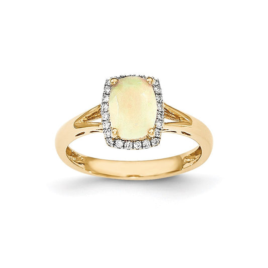 14K Yellow Gold Oval Australian Opal & Real Diamond Rectangle Ring