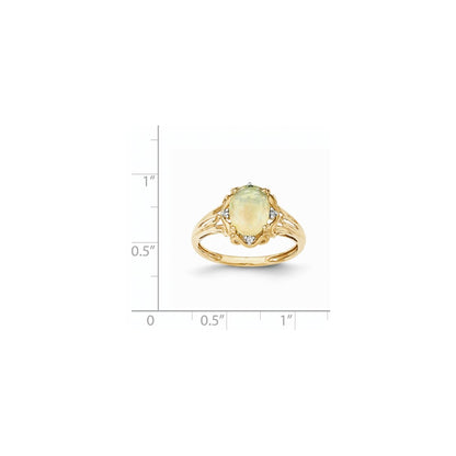 14K Yellow Gold Oval Australian Opal & Real Diamond Ring