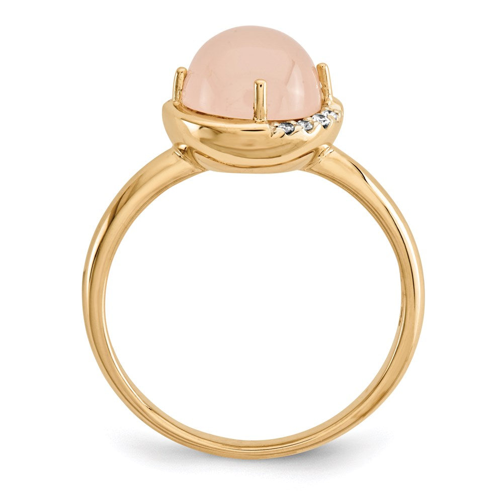 14K Yellow Gold Pink Chalcedony and Real Diamond Ring