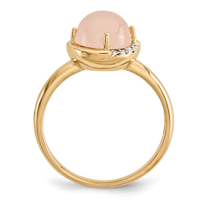 14K Yellow Gold Pink Chalcedony and Real Diamond Ring