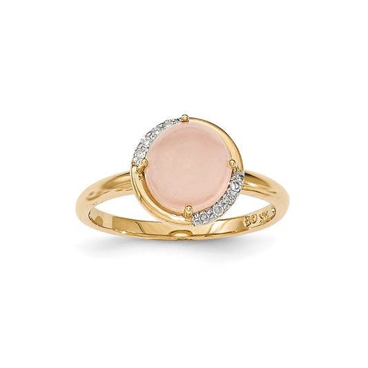 14K Yellow Gold Pink Chalcedony and Real Diamond Ring