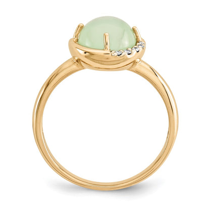 14K Yellow Gold Green Chalcedony and Real Diamond Ring
