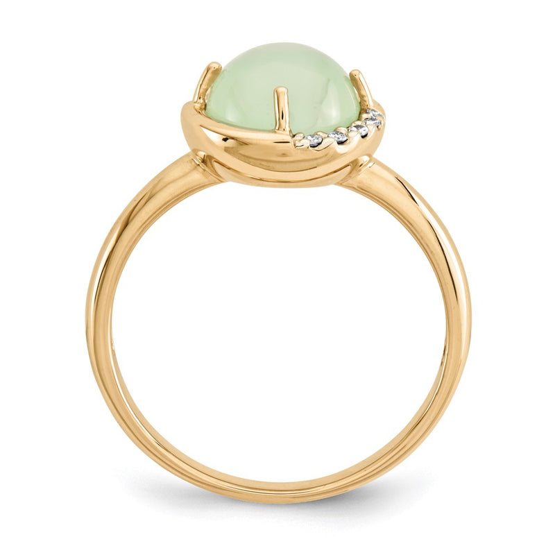 14K Yellow Gold Green Chalcedony and Real Diamond Ring