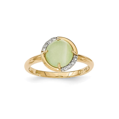 14K Yellow Gold Green Chalcedony and Real Diamond Ring
