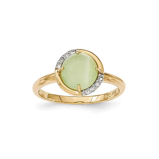 14K Yellow Gold Green Chalcedony and Real Diamond Ring