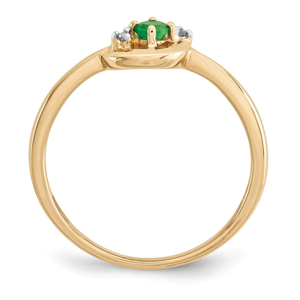 14K Yellow Gold Emerald and Real Diamond Ring